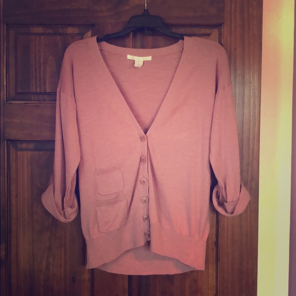 Mauve cardigan with roll up sleeves